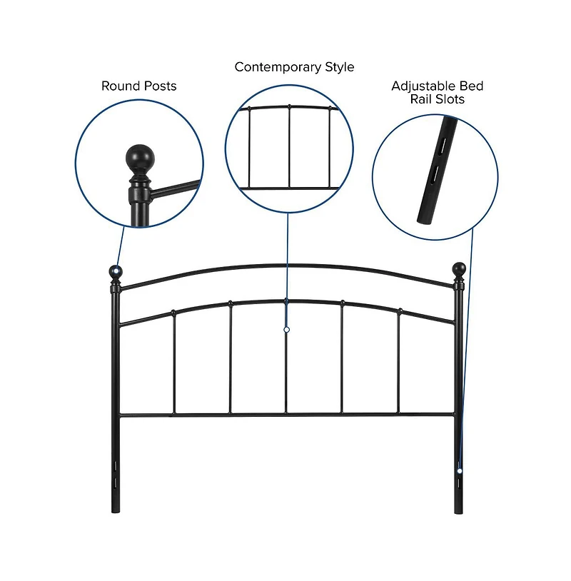 Merrick Lane Kildare Queen Metal Headboard Contemporary Arched Headboard With Adjustable Rail Slots