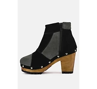 Huron Womens Fine Suede Patchwork Ankle Boots