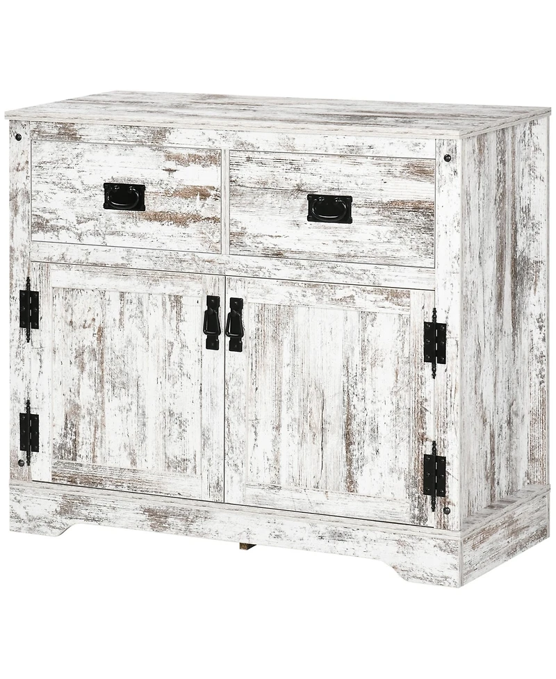 Rustic Kitchen Cabinet Storage Cabinet with 2 Drawers and 2 Cupboards, White