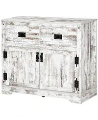 Rustic Kitchen Cabinet Storage Cabinet with 2 Drawers and 2 Cupboards, White