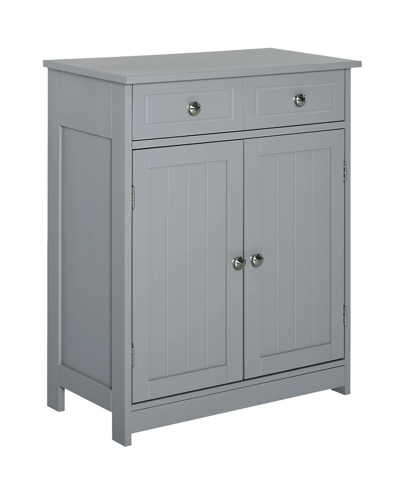 kleankin Wooden Bathroom Floor Cabinet with 2 Doors, 2 Drawers and Adjustable Shelf,