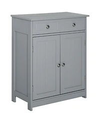 kleankin Wooden Bathroom Floor Cabinet with 2 Doors, 2 Drawers and Adjustable Shelf,