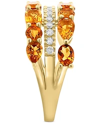 Effy Citrine (2-1/3 ct. t.w.) & Diamond (1/5 ct. t.w.) Multirow Ring in 14k Gold