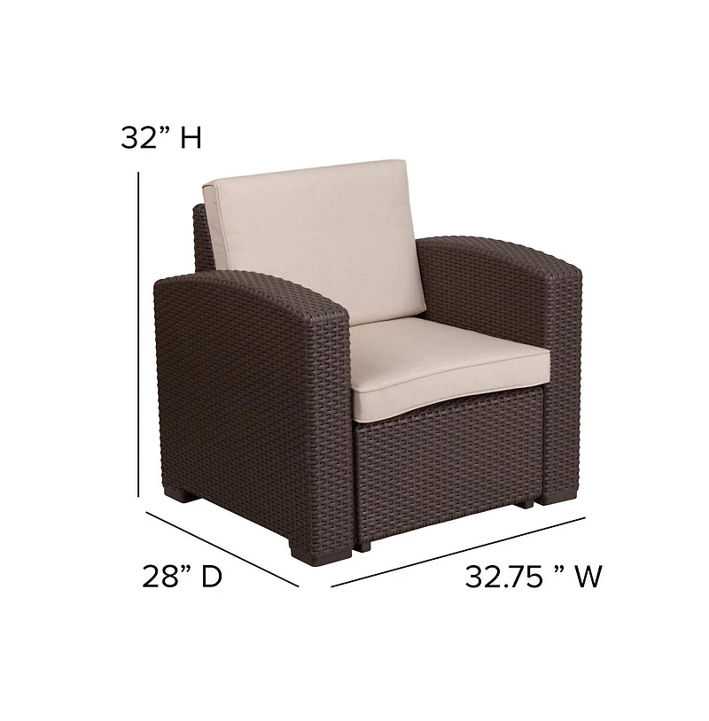 Errol 5 Piece Faux Rattan Patio Set - 2 Chairs And Sofa With Removable Cushions, Coffee Table And End Table