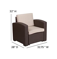 Errol 5 Piece Faux Rattan Patio Set - 2 Chairs And Sofa With Removable Cushions, Coffee Table And End Table