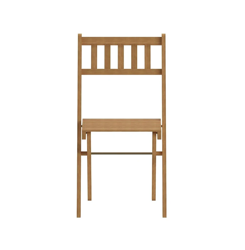 Merrick Lane Stora Set Of 2 Solid Acacia Wood Armless Folding Patio Bistro Chairs With Slatted Backs And Seats