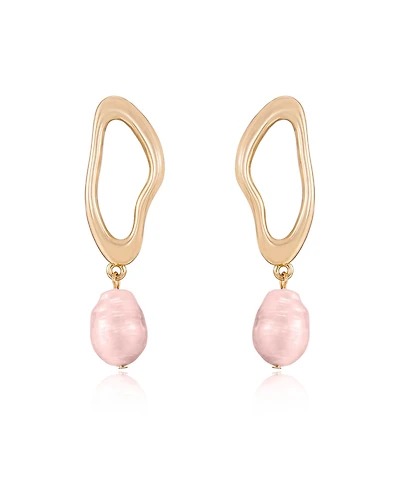 Ettika Open Circle 18k Gold Plated and Pink Freshwater Pearl Dangle Earrings