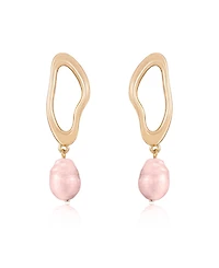 Ettika Open Circle 18k Gold Plated and Pink Freshwater Pearl Dangle Earrings