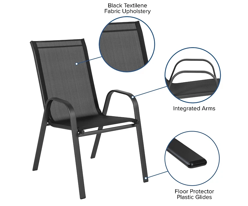 Set Of 4 Manado Series Metal Stacking Patio Chairs With Flex Comfort Material