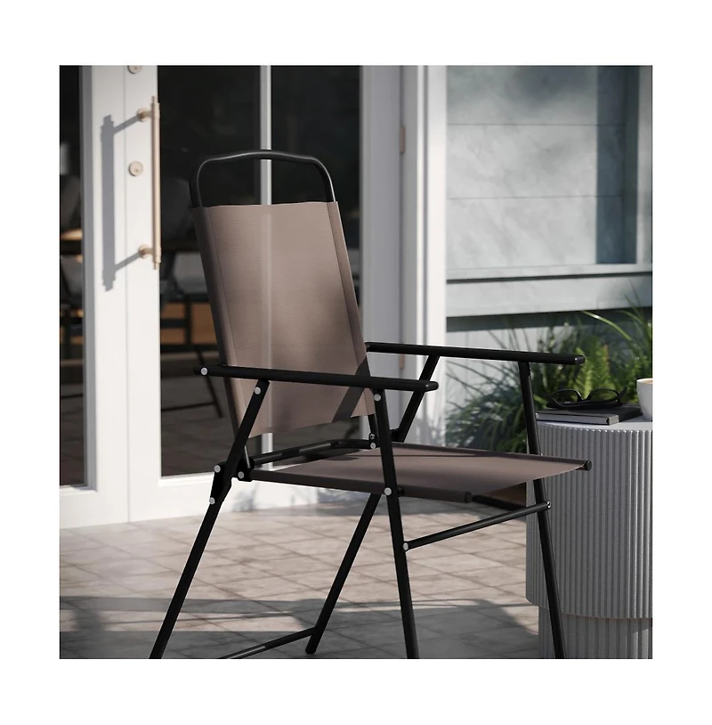 Munroe Set Of Textilene Folding Sling Style Patio Chairs With Armrests