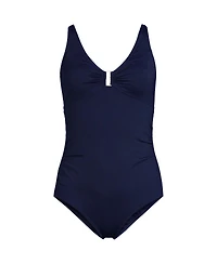 Lands' End Women's Chlorine Resistant Shirred V-neck One Piece Swimsuit