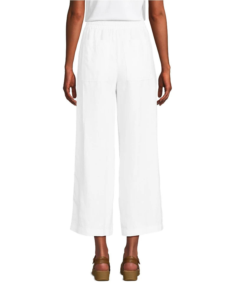 Lands' End Women's High Rise Drawstring Linen Wide Leg Crop Pants
