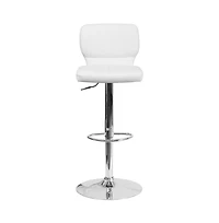 Set Of Two Swivel Bar Stools With Vertical Stitched Back And Adjustable Chrome Base Footrest