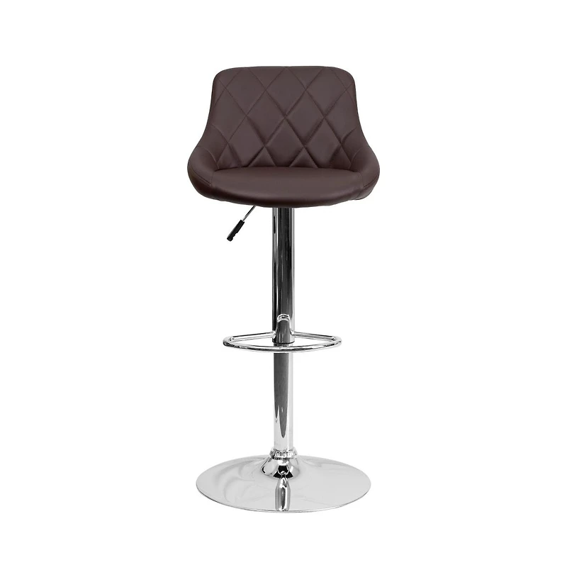 Bucket Seat Adjustable Height Barstool With Diamond Pattern Back