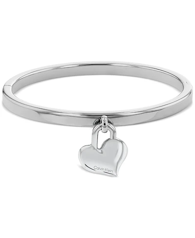 Calvin Klein Stainless Steel Logo Heart Charm Bangle Bracelet