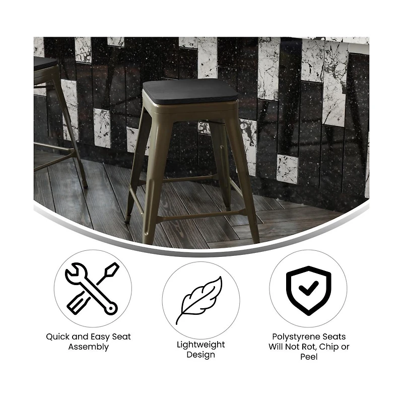 Cory Set Of Four Backless Metal Stools With All-Weather Poly Resin Seats For Indoor Use Only