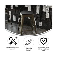 Cory Set Of Four Backless Metal Stools With All-Weather Poly Resin Seats For Indoor Use Only