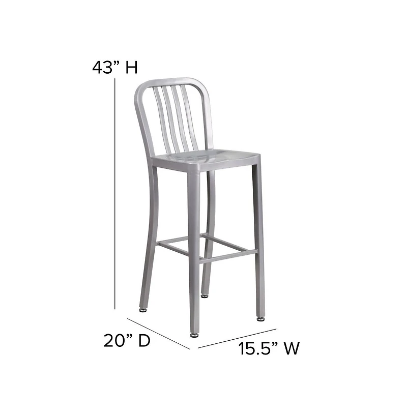 Merrick Lane Santorini 30 Inch Galvanized Steel Indoor/Outdoor Counter Bar Stool With Slatted Back And Powder Coated Finish