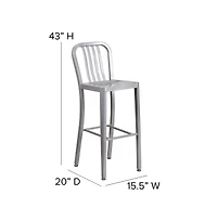 Merrick Lane Santorini 30 Inch Galvanized Steel Indoor/Outdoor Counter Bar Stool With Slatted Back And Powder Coated Finish