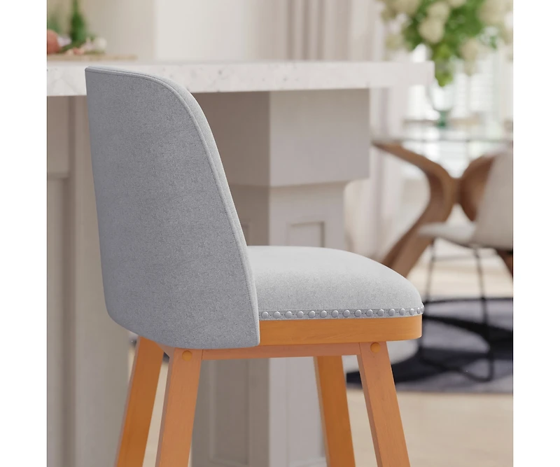 Jada Upholstered Mid-Back Stools With Nailhead Accent Trim & Wood Frames