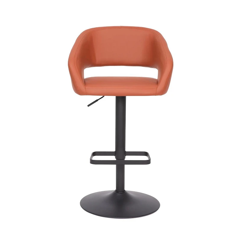 Shae Contemporary Upholstered Adjustable Height Barstool With Rounded, Cutout Mid-Back And Pedestal Base