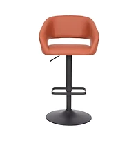 Shae Contemporary Upholstered Adjustable Height Barstool With Rounded, Cutout Mid-Back And Pedestal Base