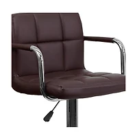 Contemporary Quilted Vinyl Adjustable Height Barstool With Arms