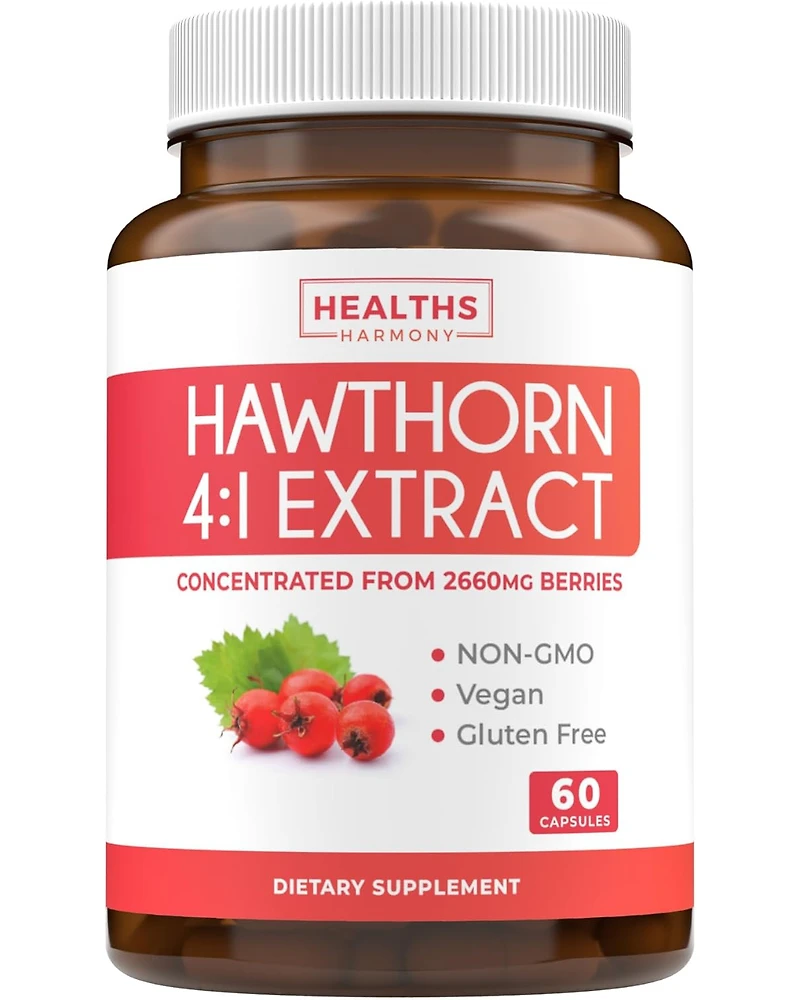 Hawthorn Berry Capsules, Cardiovascular and Immune Health, 4:1 Extract, Health's Harmony