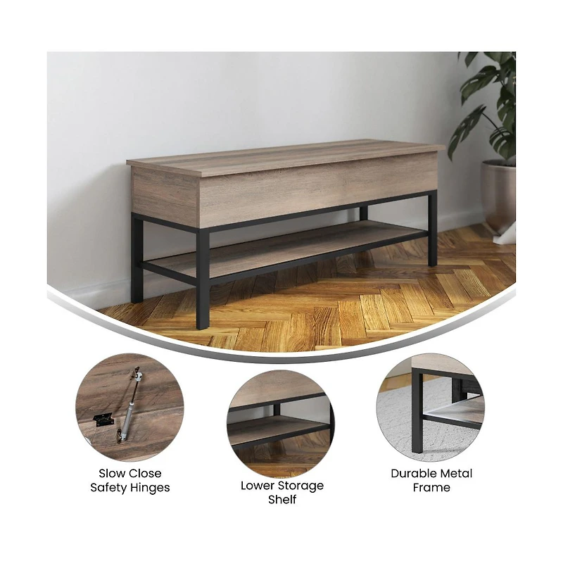 Green River Rustic Farmhouse Entryway Bench With Bottom Storage Shelf