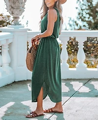 Cupshe Women's Forest Green Side Slit Maxi Beach Dress