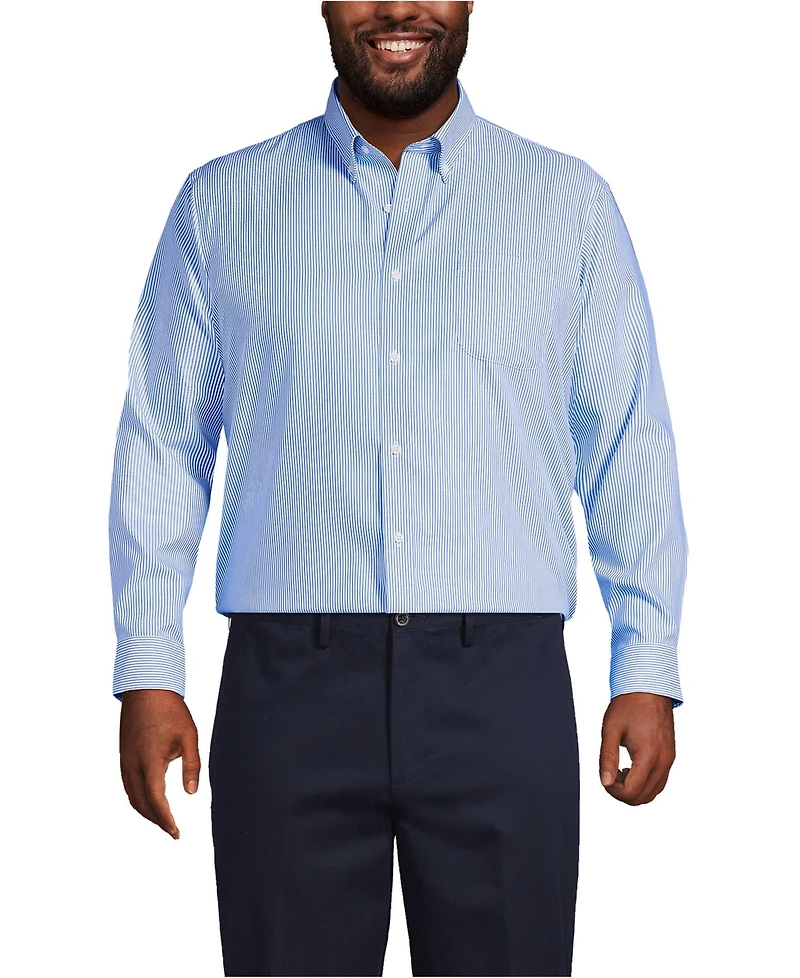 Lands' End Men's Big and Tall Traditional Fit Pattern No Iron Supima Pinpoint Buttondown Collar Dress Shirt