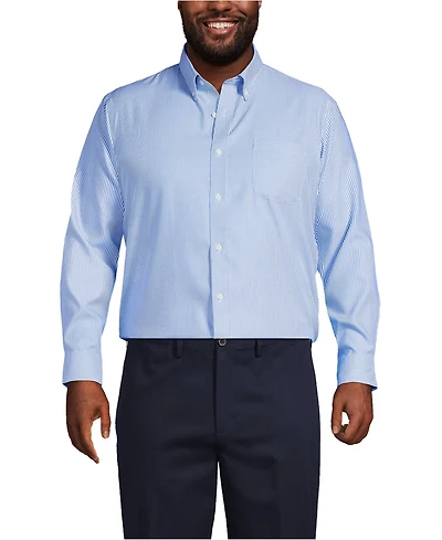 Lands' End Men's Big and Tall Traditional Fit Pattern No Iron Supima Pinpoint Buttondown Collar Dress Shirt