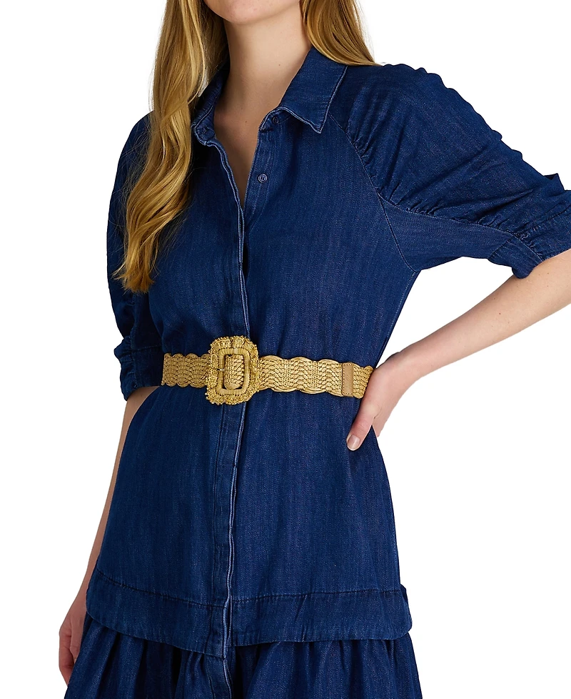 Sam Edelman Women's Scalloped Edge Raffia Woven Belt