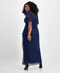 Alex Evenings Plus Size Soutache Embellished Short-Sleeve Gown