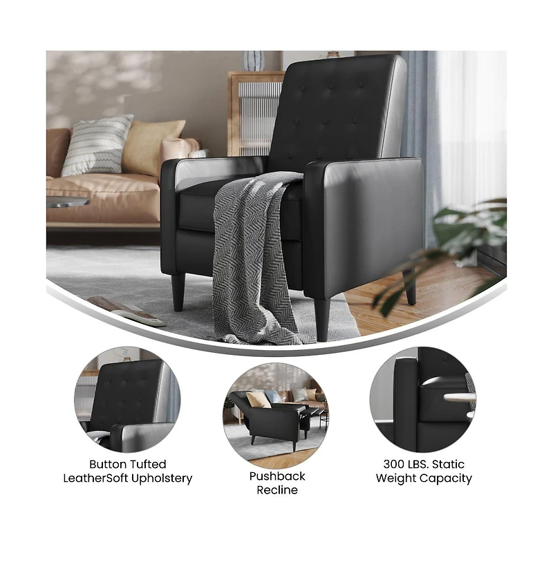 Darcy Recliner Chair Mid-Century Modern Tufted Upholstery Ergonomic Push Back Living Room