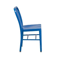 Merrick Lane Santorini 18 Inch Galvanized Steel Indoor/Outdoor Dining Chair With Slatted Back And Powder Coated Finish