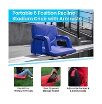 Portable Stadium Chair With Armrests, Reclining Padded Back & Seat, Lightweight Metal Frame Backpack Straps, Storage Pockets