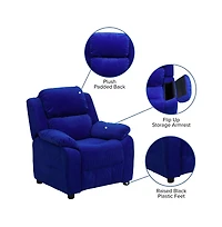 Deluxe Padded Contemporary Kids Recliner With Storage Arms