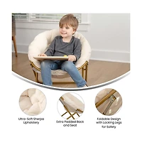 Io Kid'S Folding Saucer Chair With Cozy Faux Fur Upholstery And Metal Frame For Playroom, Bedrooms, Nursery And More