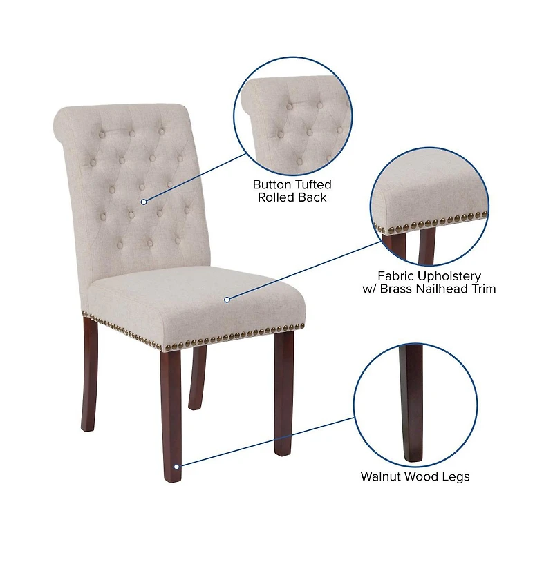 Merrick Lane Falmouth Upholstered Parsons Chair With Nailhead Trim - Set Of 6