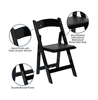 2 Pack Wedding Party Event Wood Folding Chair With Vinyl Padded Seat