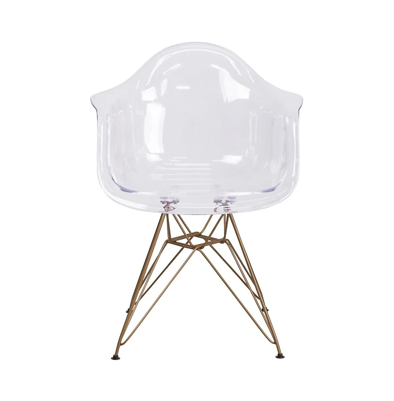 Transparent Side Chair With Arms And Gold Base