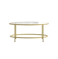 Newbury Glass Coffee Table With Round Matte Frame And Vertical Legs