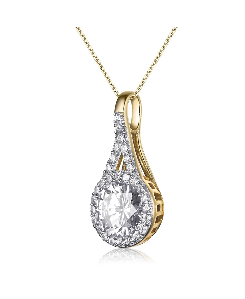 Sterling Silver with Haloed Clear Round Cubic Zirconia Solitaire a Split Bail Necklace