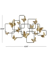 Rosemary Lane Gold Metal Butterfly Wall Decor with Black Open Rectangles, 42" x 2" x 23"