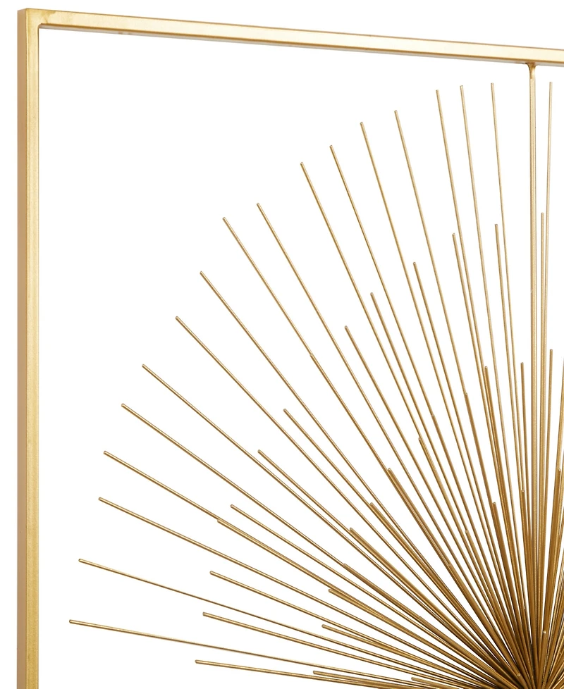 CosmoLiving by Cosmopolitan Gold Metal Starburst Large 3D Wall Decor with Square Frame, 36" x 3" x 36"