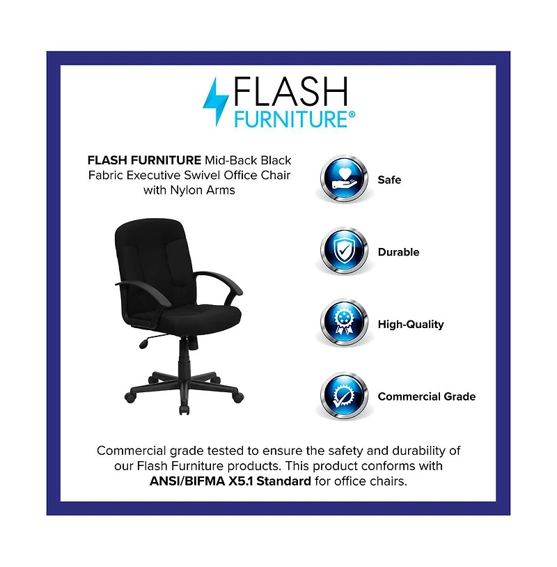 Emma+Oliver Mid-Back Fabric Executive Swivel Office Chair With Nylon Arms