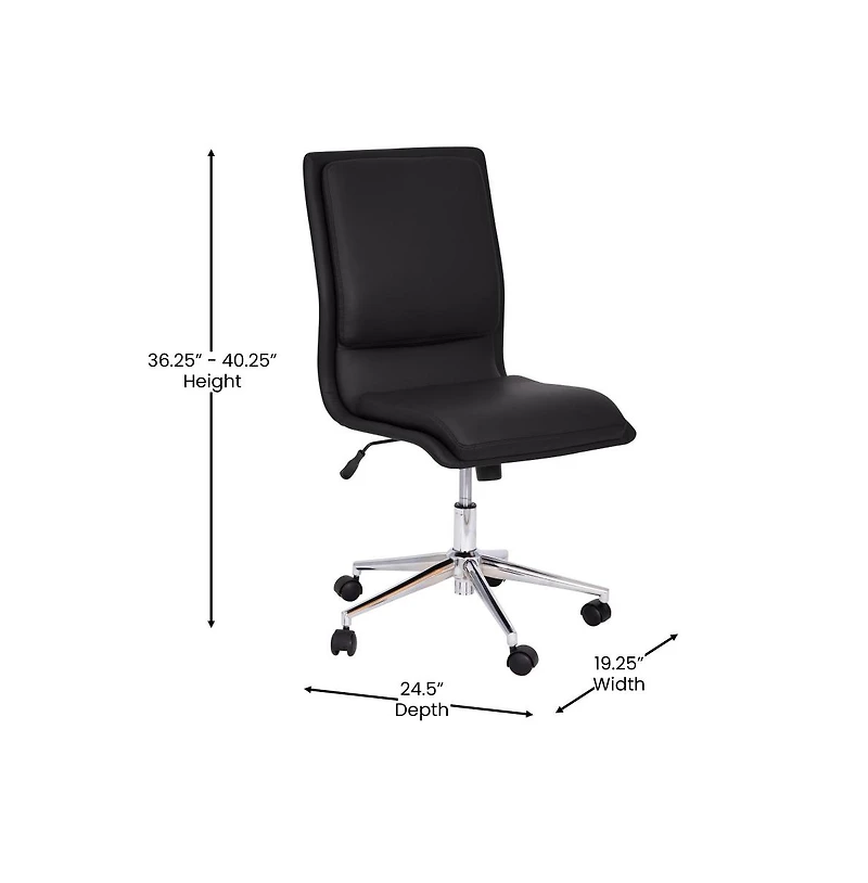 Merrick Lane Artemis Mid-Back Armless Home Office Chair With Height Adjustable Swivel Seat And Five Star Chrome Base