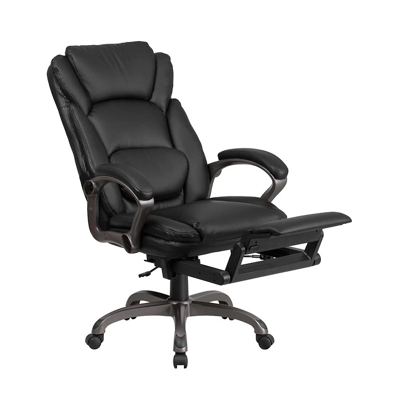 Emma+Oliver High Back Leather Executive Reclining Swivel Office Chair With Outer Lumbar Cushion And Arms