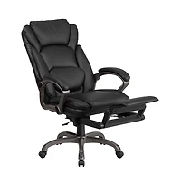 Emma+Oliver High Back Leather Executive Reclining Swivel Office Chair With Outer Lumbar Cushion And Arms